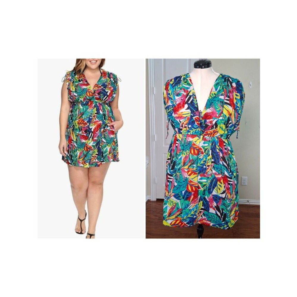 Lauren Ralph Lauren Swim Cover Up Dress Green Tropical Women 1X Beach Poolside